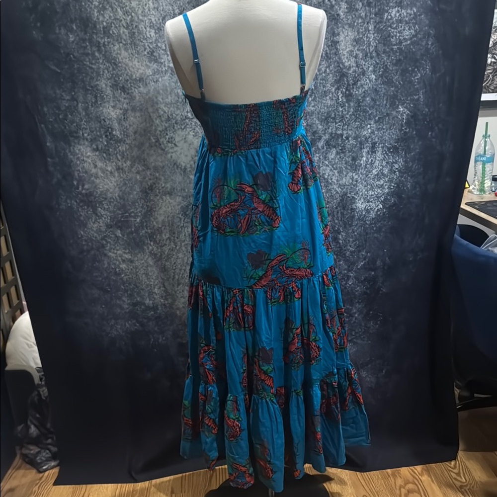 J. Crew Blue Tiered Ruffled Maxi Cotton Sundress w Lobsters - Picture 4 of 6